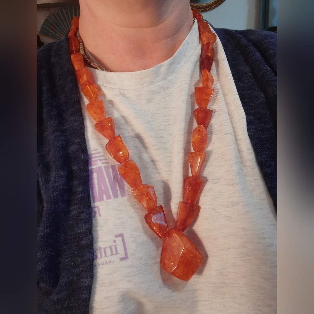 Orange  Amber Huge Beaded Necklace